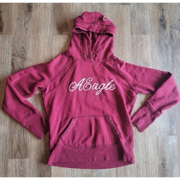 American Eagle Hoodie Womens Size S Burgundy Embroidered Soft - Picture 1 of 6